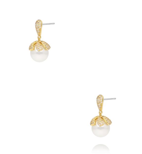 Kolczyki złote z perłą i zdobione cyrkoniami KSS2169