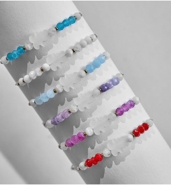 Bransoletka z beżowo fuksjowa z misiem Bear BMT0202