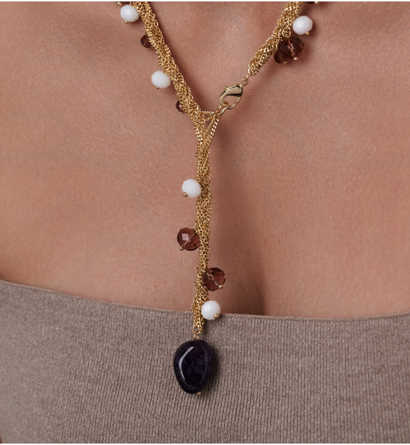 Naszyjnik złoty z ametystami NS0428