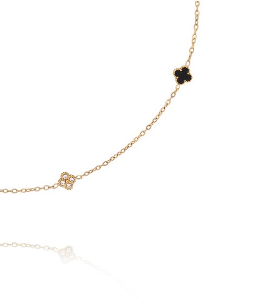 Naszyjnik złoty z czarnymi koniczynkami i cyrkoniami NSY0743