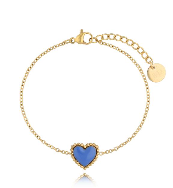 Bransoletka złota z sercem i niebieską emalią Enamel Heart BSA0601