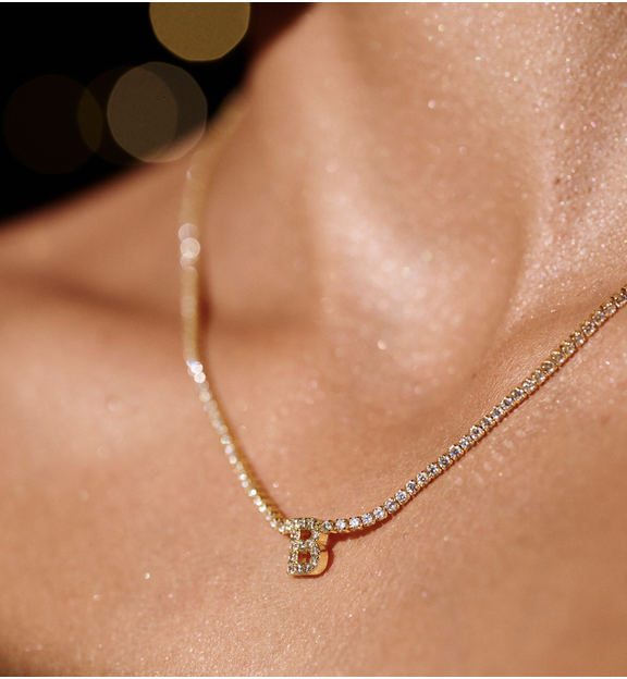 Naszyjnik typu tennis z literką B złoty NS0383