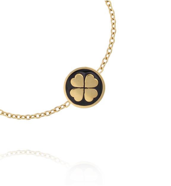 Bransoletka z czterolistną koniczynką w czarnej emalii BSA0993