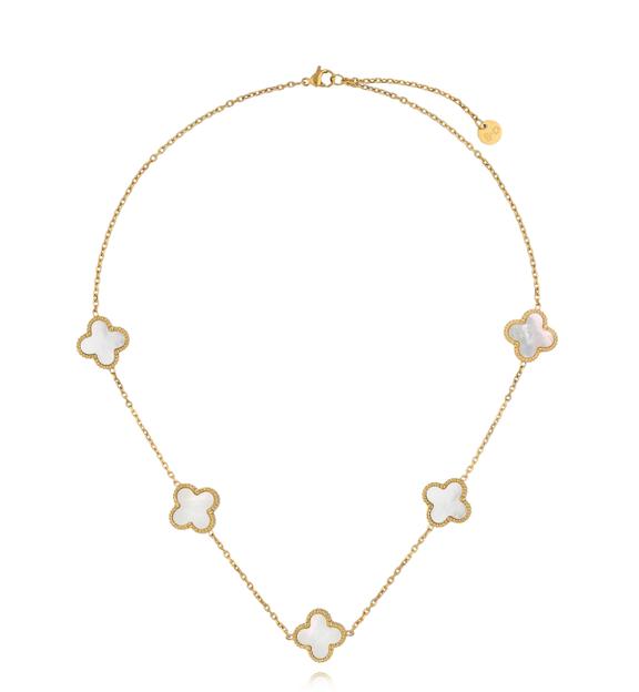 Naszyjnik z koniczynkami z masy perłowej złoty NSY0715