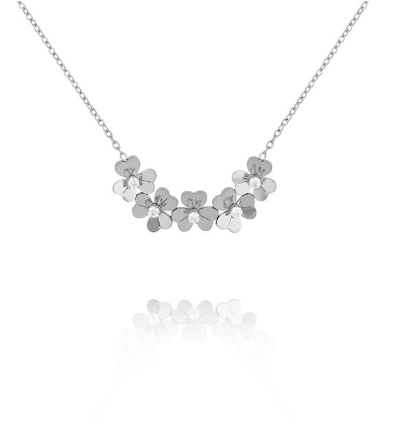 Naszyjnik z kwiatuszkami srebrny NSY0875