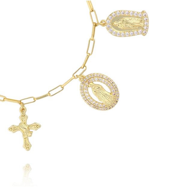 Bransoletka z zawieszkami – serce, krzyż i medaliony BSS0257