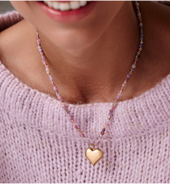 Naszyjnik z różowego turmalinu z zawieszką w kształcie serca NPA1544