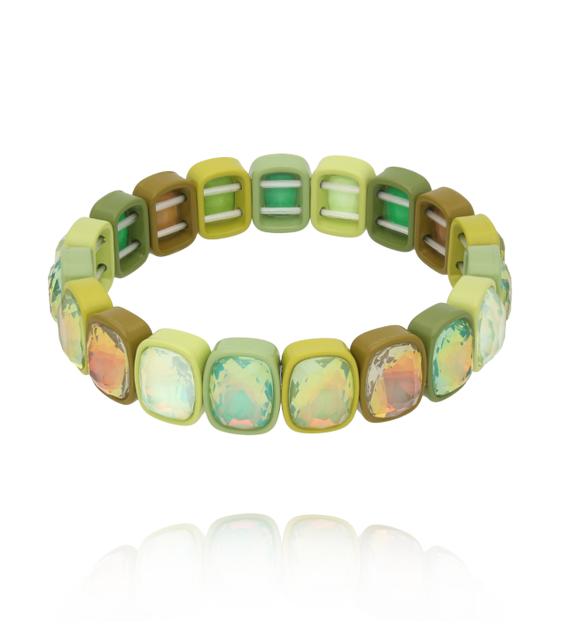 Bransoletka  w odcieniach zieleni z opalizującymi kryształami BCR0051
