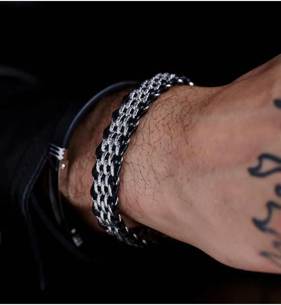 Bransoletka męska czarna z łańcuchem Cnut BMITC0575