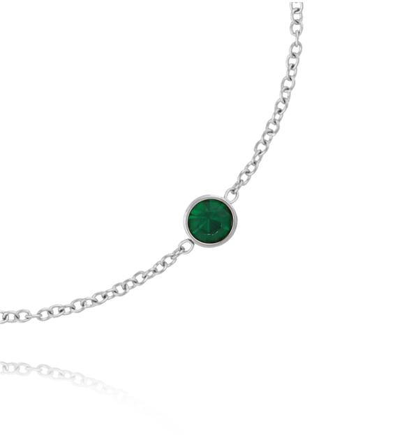 Bransoletka z zielonym oczkiem srebrna BSA0951