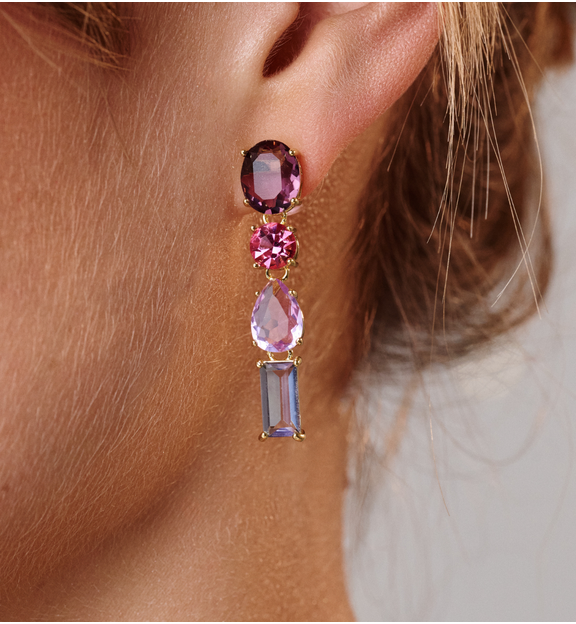 Kolczyki z kolorowymi kryształami w odcieniach fioletu i różu KSS2096