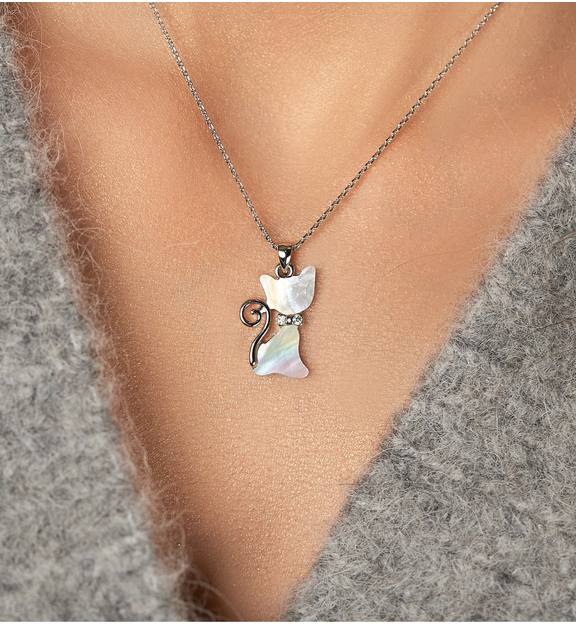 Naszyjnik srebrny z kotkiem Glam Charms NS0282