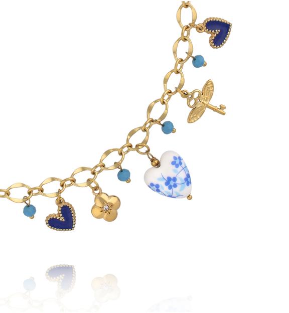 Naszyjnik z granatowymi i złotymi zawieszkami NSY0732