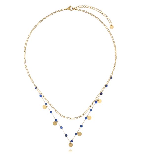 Naszyjnik warstwowy ze złoceniem i lapis lazuli NEA0098