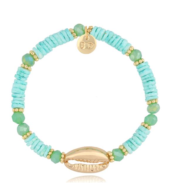 Bransoletka z zielonymi muszlami Gold Shell BSH0131