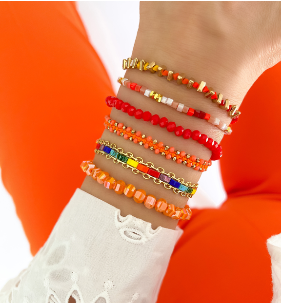 Bransoletka żółto czerona z kryształkami Nailah BSC1483