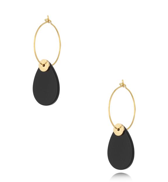 Kolczyki z czarnym agatem złote Balsas KPA0174