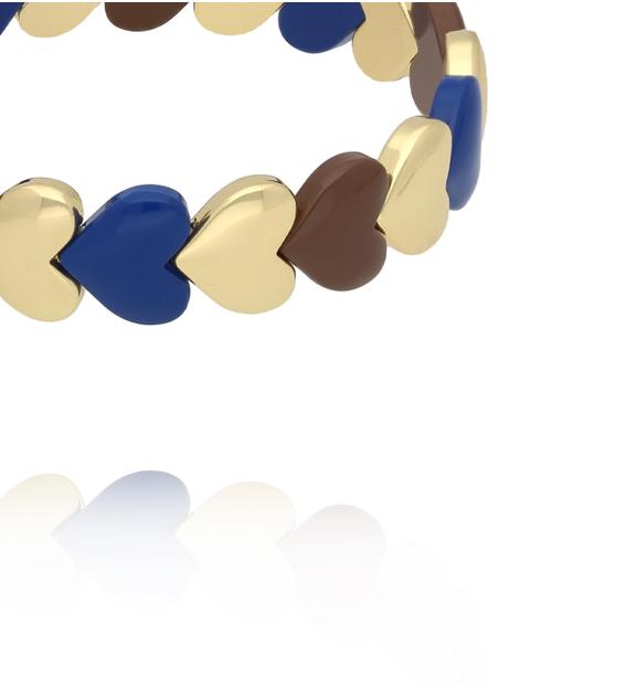 Bransoletka elastyczna z serduszkami w odcieniach granatu, brązu i złota BCR0089