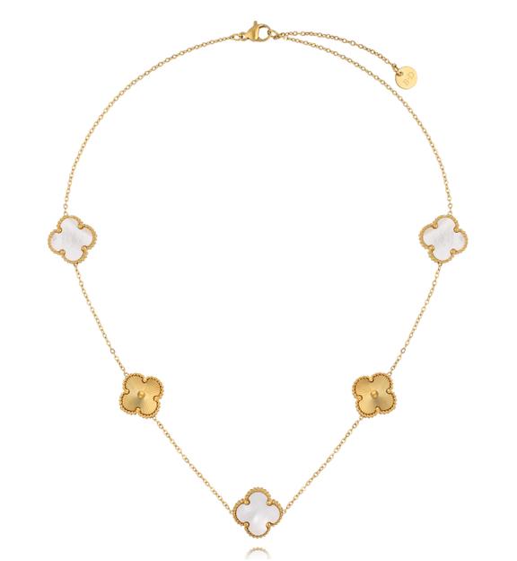 Naszyjnik z białymi i złotymi koniczynkami NSY0803