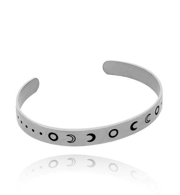 Bransoletka obręcz  ze stali szlachetnej srebrna Moon Phases BSA0202