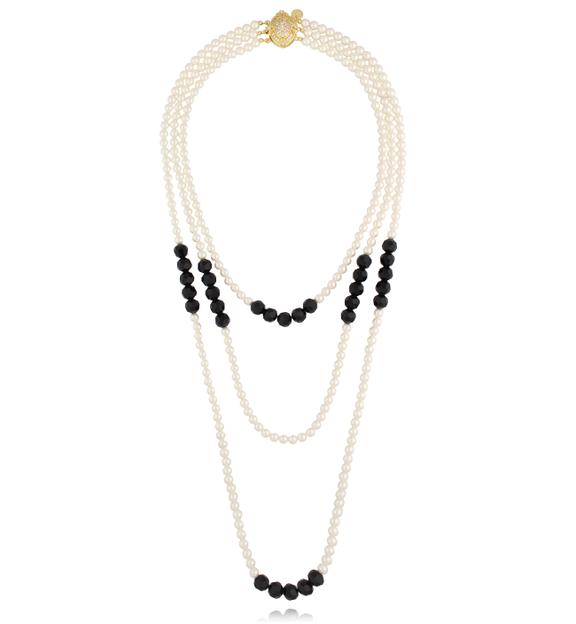 Naszyjnik z perłami i czarnymi koralikami NS0347