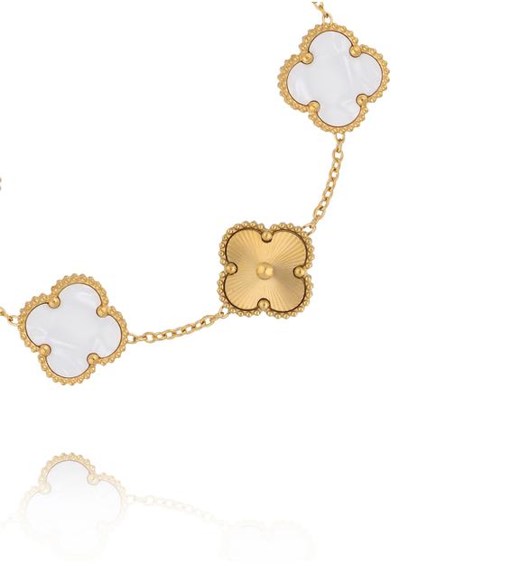 Bransoletka z białymi i złotymi koniczynkami BSY0558