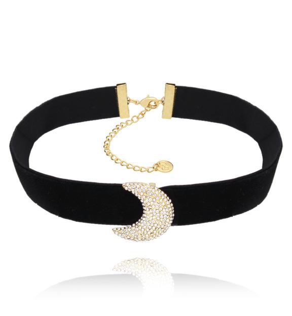Choker czarny ze złotym  księżycem Fabulous NS0266