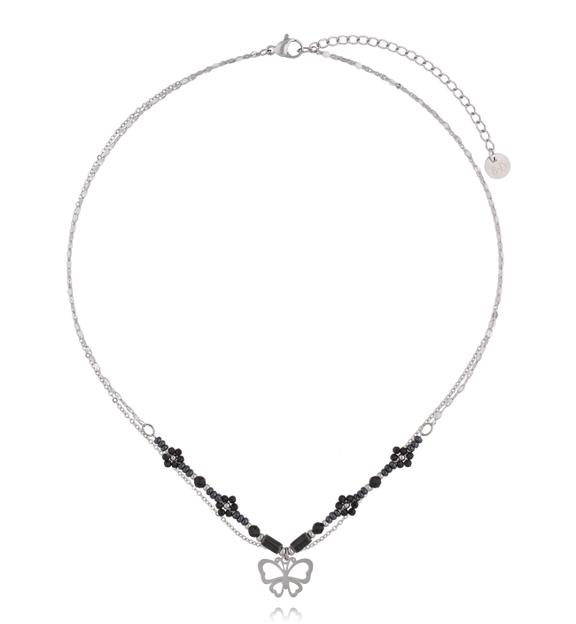 Naszyjnik z czarnymi turmalinami i motylkiem NSY0754