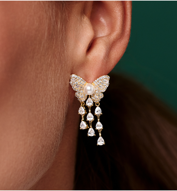 Kolczyki motyle z perłą i kaskadą kryształków KSS2243