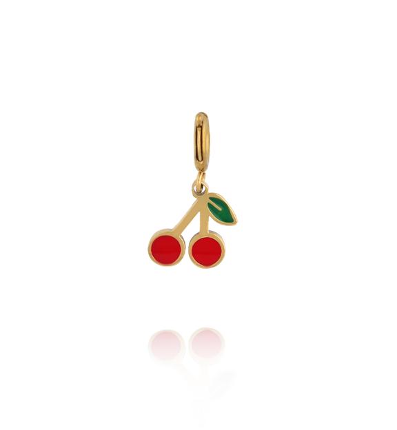 Charms wisienki z czerwoną i zieloną emalią CHA0256