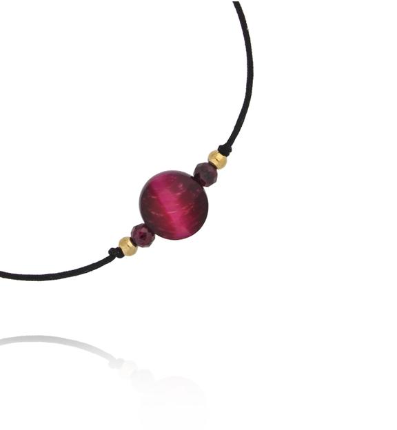 Bransoletka z czarnym sznurkiem i bordowym kamieniem BMT0002