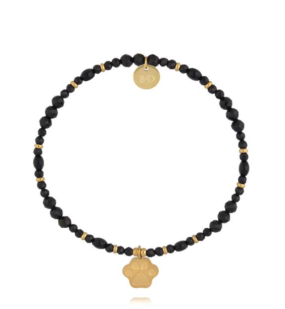 Bransoletka z czarnych turmalinów i agatów z zawieszką łapki BTW3680