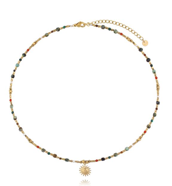 Naszyjnik z naturalnych kamieni z zawieszką słońce NEA0088