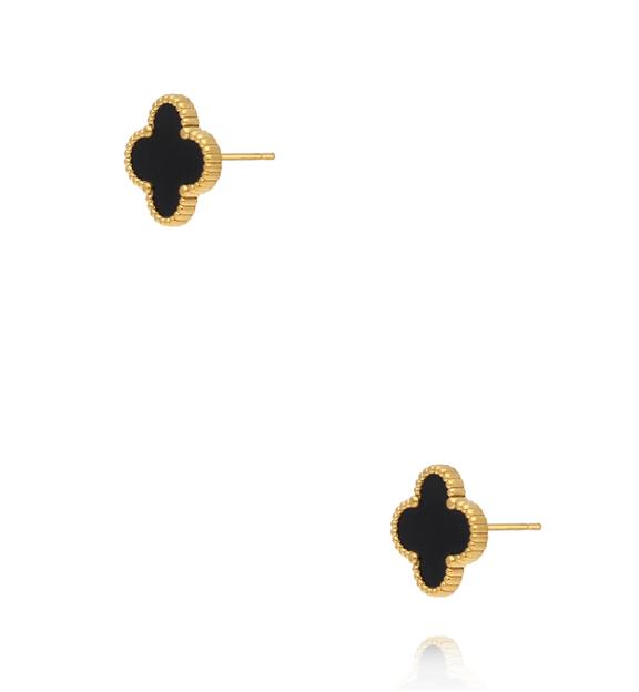 Kolczyki koniczynki z czarną emalią w złotej oprawie KSY0661