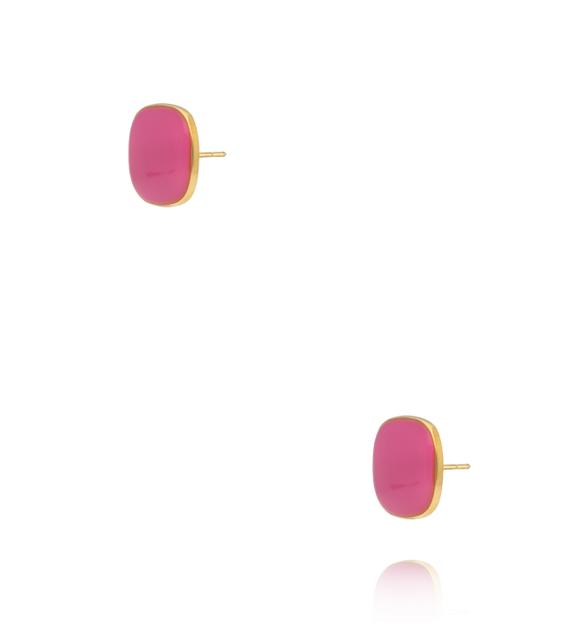 Kolczyki pozłacane kwadratowe z fuksjową emalią KSY0360