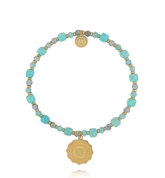 Bransoletka z amazonitem i złotym medalionem mandala BTW3700