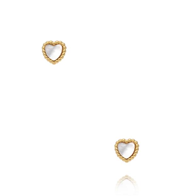Kolczyki wkrętki w kształcie serca z masą perłową złote KSY0617