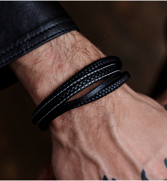 Bransoletka męska skórzana czarna BMITC0897