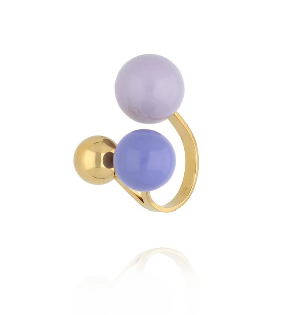 Pierścionek z kulkami w odcieniach lila i lawendy PSA1123