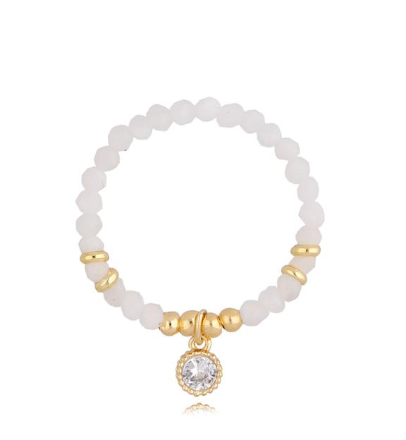 Pierścionek elastyczny z kamieni księżycowych z zawieszką z cyrkonią PTW0362