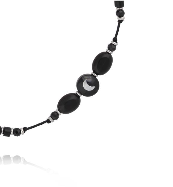 Bransoletka z czarnym turmalinem, hematytem i motywem księżyca BNMT0012