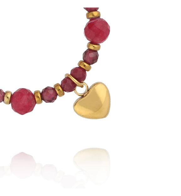 Pierścionek elastyczny z granatami i jadeitami PTW0650