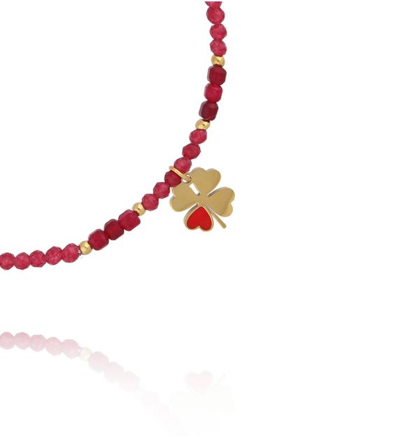 Bransoletka z czerwonego jadeitu z zawieszką koniczyny BTW3575