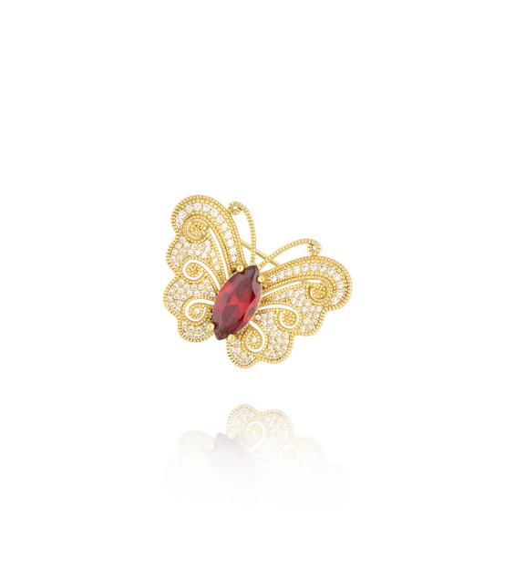 Broszka ze złotym motylem Burgundy Butterfly BRSS0106