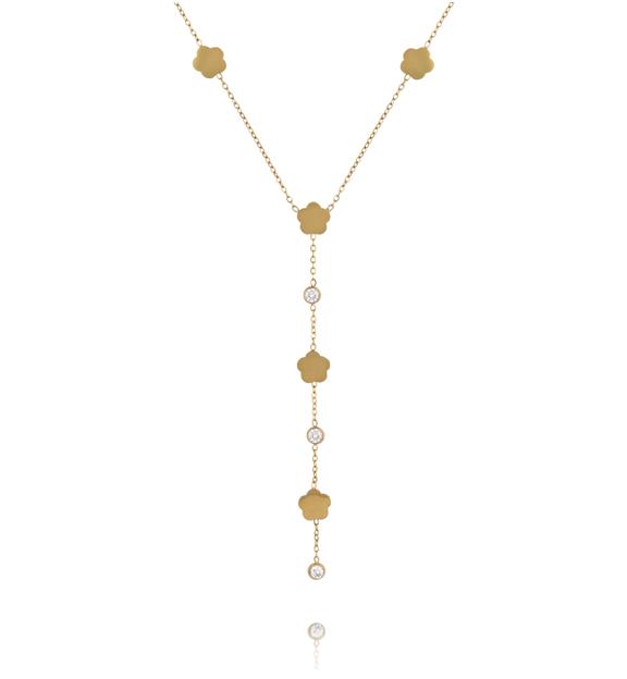 Naszyjnik krawatka złoty z kwiatuszkami i cyrkoniami NSY0910