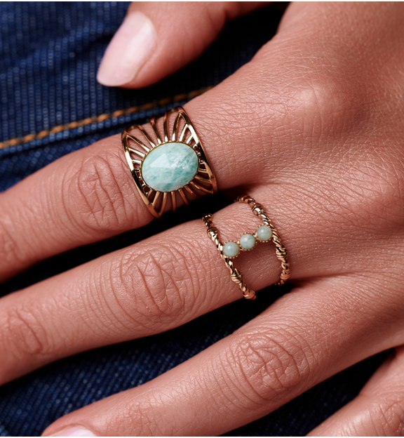 Pierścionek z amazonitami złoty PEA0022