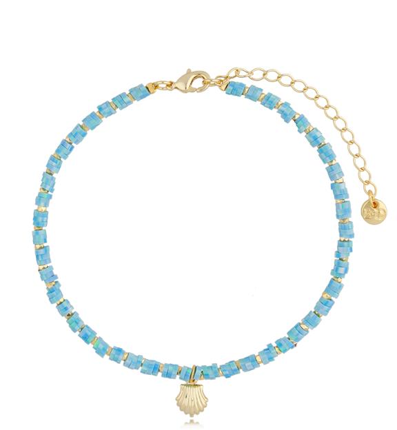 Bransoletka na nogę błękitna z muszelką  Marthe BNSC0040