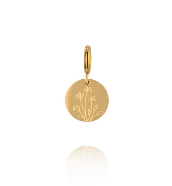 Charms złoty medalion z polnymi kwiatami CHA0223