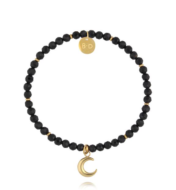 Bransoletka z czarnych agatów z zawieszką księżyca BTW3610