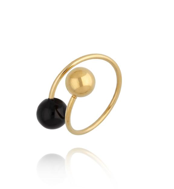 Pierścionek złoty z kulkami i czarną emalią Enamel Balls PSA0589
